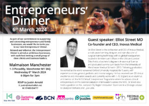 North West Regional Entrepreneur dinner March 2024. Invitation only event promotional invite